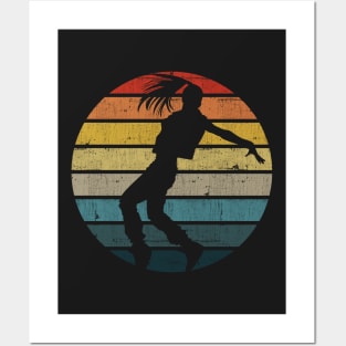 Breakdance Dancer Silhouette On A Distressed Retro Sunset graphic Posters and Art